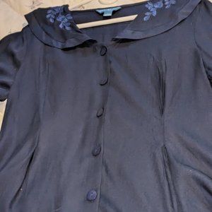 April Cornell navy blue fitted blouse